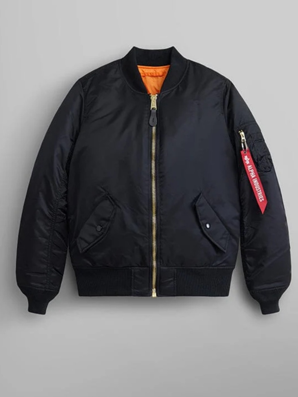 Alpha Industries Black Bomber Jacket with Orange Lining